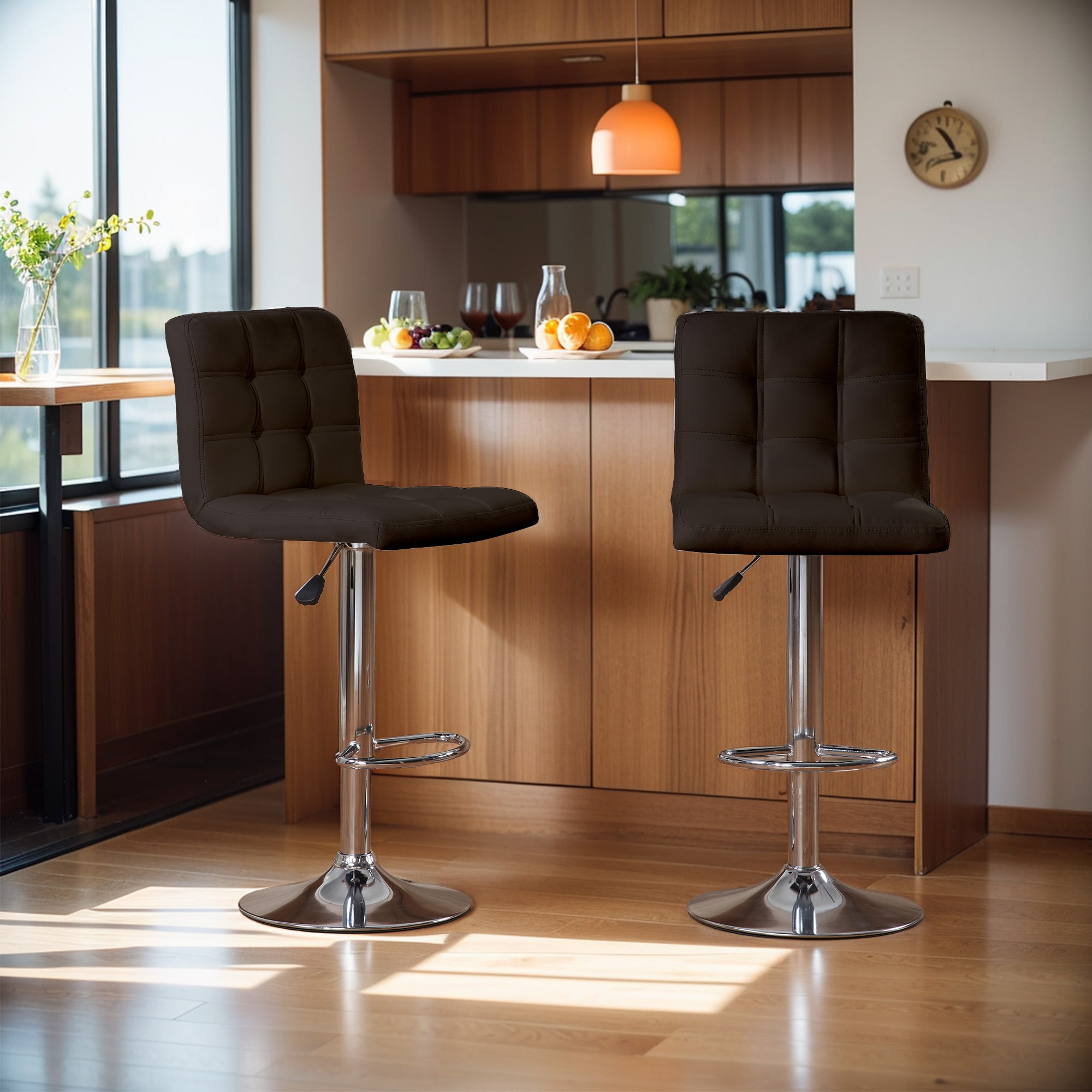 Bar Stools 1 Set Of 2, Counter Height Bar Stools, Square Cushion Bar Stools With Back, Footstool, Cafe, Brown, 2 Pieces_voghion.com